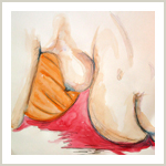 Akt mit K&uuml;rbis, Aquarell